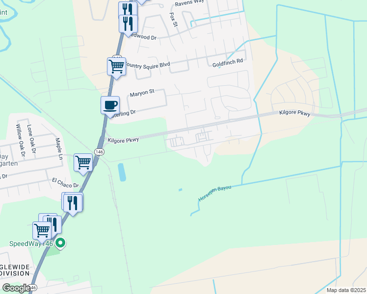 map of restaurants, bars, coffee shops, grocery stores, and more near 1720 Wallace Road in Baytown