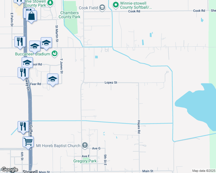 map of restaurants, bars, coffee shops, grocery stores, and more near 810 Lopez Road in Stowell