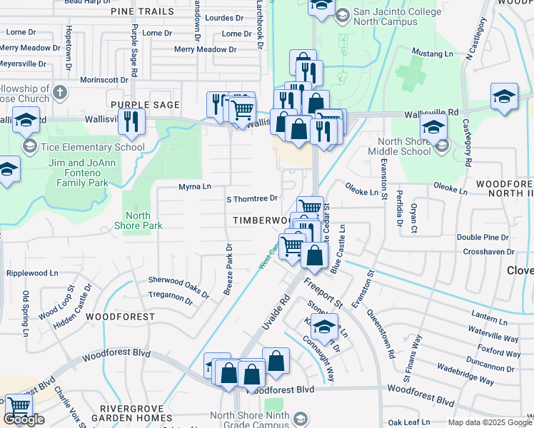 map of restaurants, bars, coffee shops, grocery stores, and more near 13480 South Thorntree Drive in Houston
