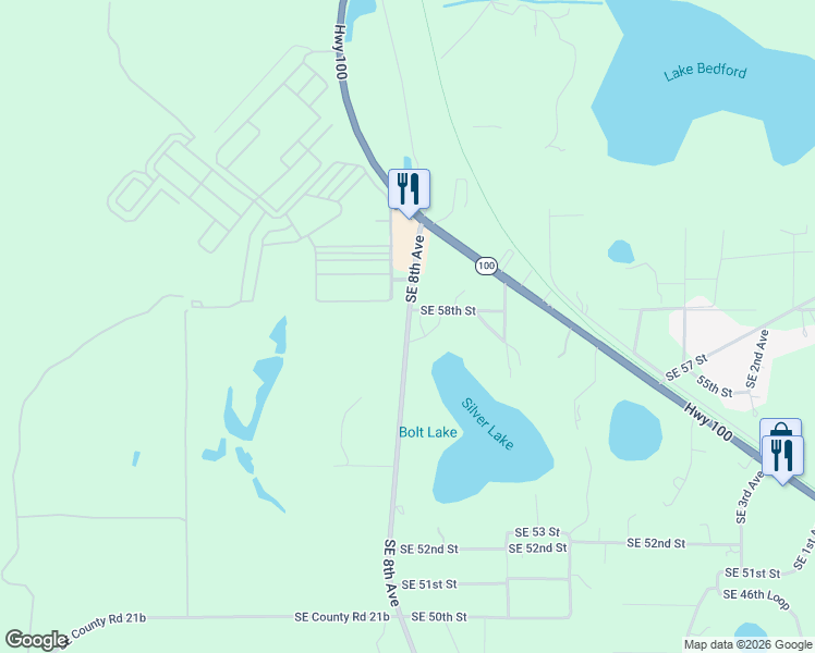 map of restaurants, bars, coffee shops, grocery stores, and more near 6936 Southeast County Road 21b in Keystone Heights