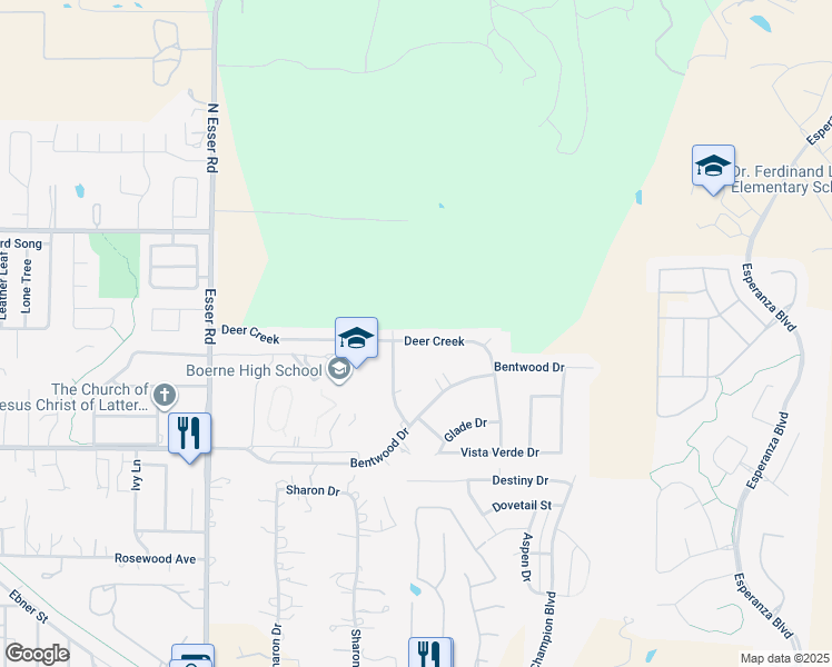 map of restaurants, bars, coffee shops, grocery stores, and more near 314 Deer Creek in Boerne