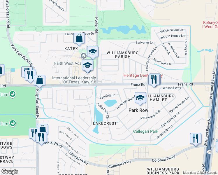 map of restaurants, bars, coffee shops, grocery stores, and more near 24326 Leachwood Drive in Katy