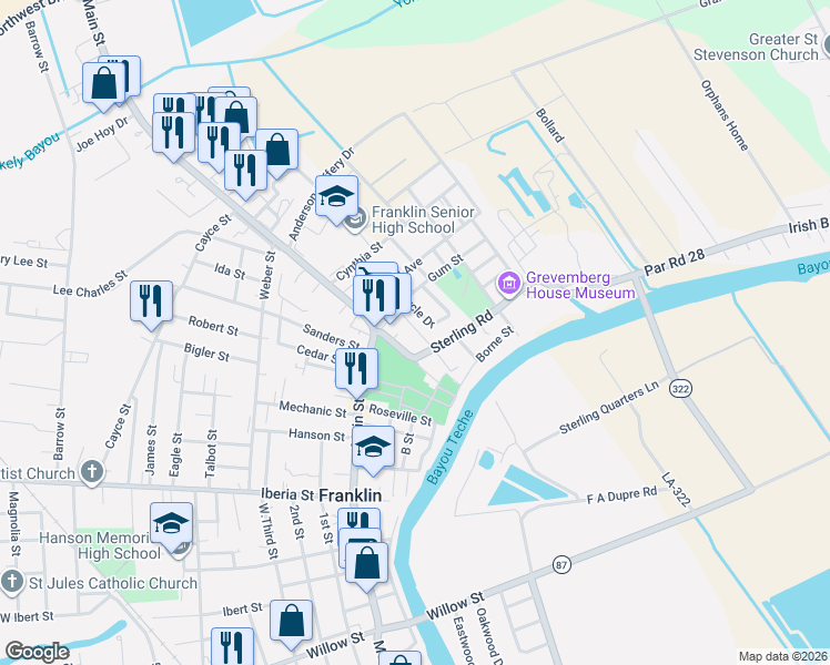 map of restaurants, bars, coffee shops, grocery stores, and more near 201-225 Circle Drive in Franklin