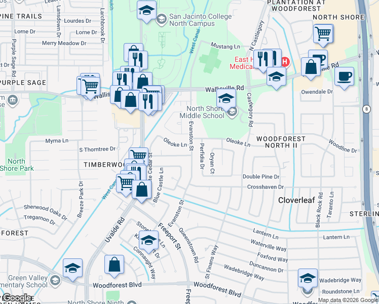 map of restaurants, bars, coffee shops, grocery stores, and more near 187 Evanston Street in Houston