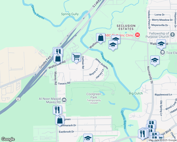 map of restaurants, bars, coffee shops, grocery stores, and more near 12822 Green Dolphin in Houston