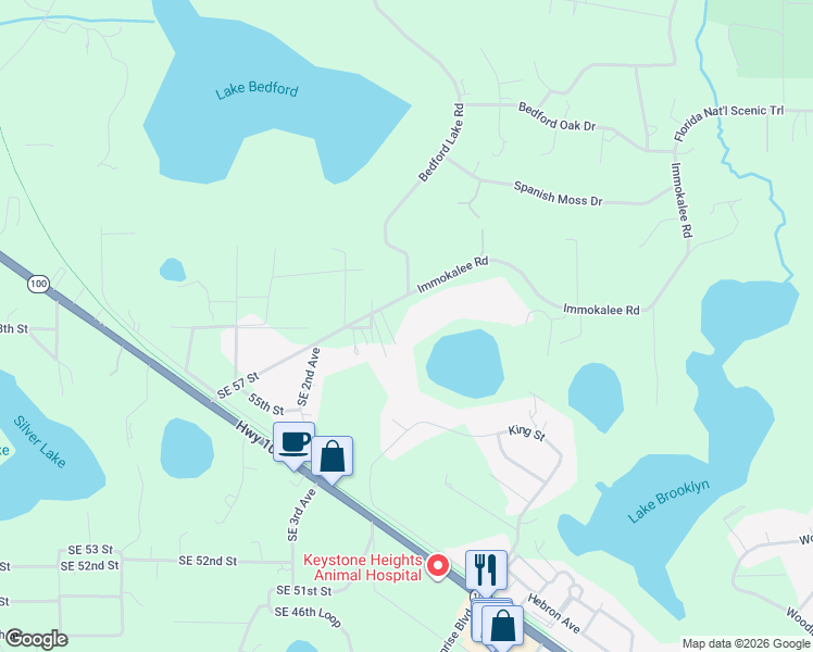 map of restaurants, bars, coffee shops, grocery stores, and more near 7117 Immokalee Road in Keystone Heights