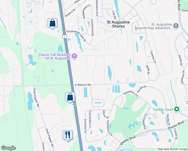 map of restaurants, bars, coffee shops, grocery stores, and more near 143 Edge park trail in Saint Augustine Shores