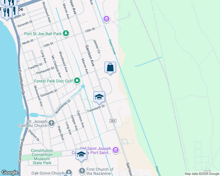 map of restaurants, bars, coffee shops, grocery stores, and more near 110-112 Bellamy Circle in Port Saint Joe