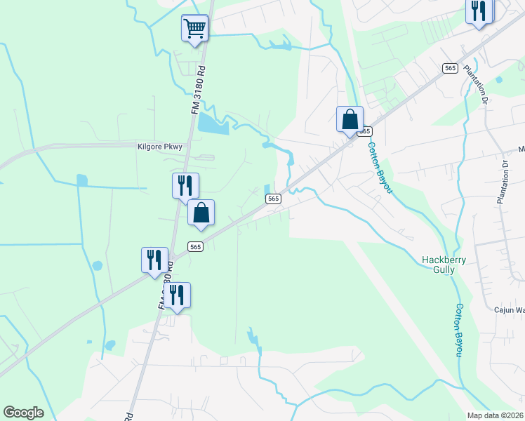 map of restaurants, bars, coffee shops, grocery stores, and more near 4932 Farm-to-Market 565 in Baytown