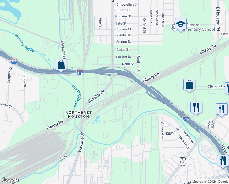 map of restaurants, bars, coffee shops, grocery stores, and more near 4602 Settegast Road in Houston