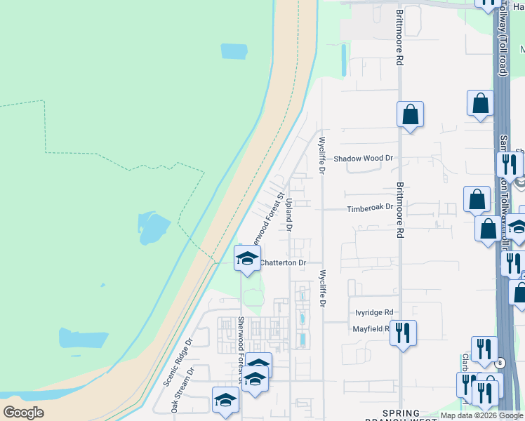 map of restaurants, bars, coffee shops, grocery stores, and more near 1831 Sherwood Forest Street in Houston