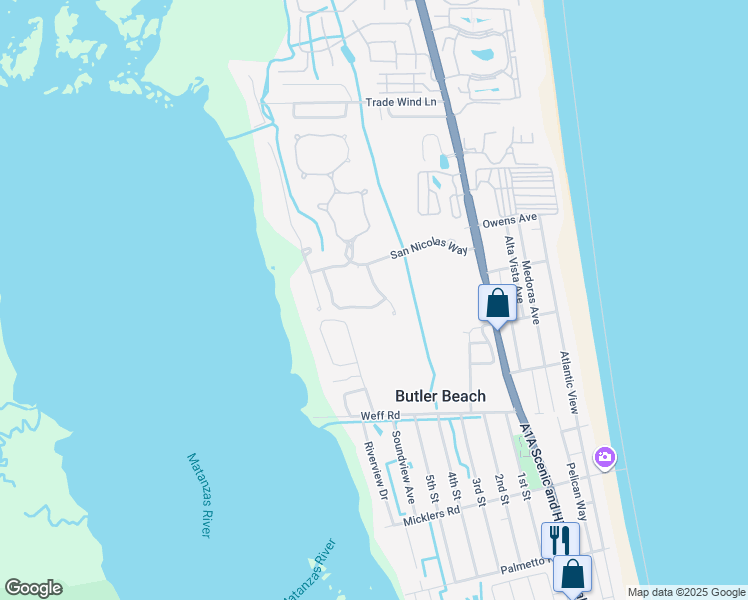 map of restaurants, bars, coffee shops, grocery stores, and more near 792 El Vergel Lane in St. Augustine