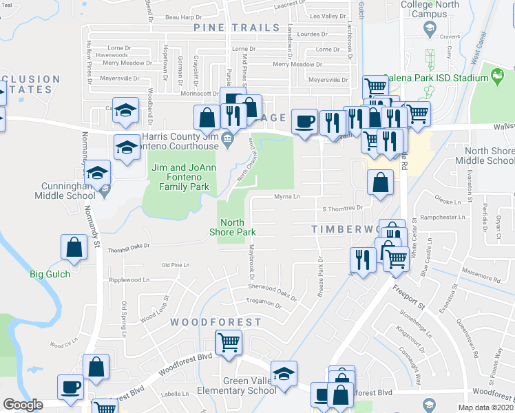 map of restaurants, bars, coffee shops, grocery stores, and more near 13207 South Thorntree Drive in Houston