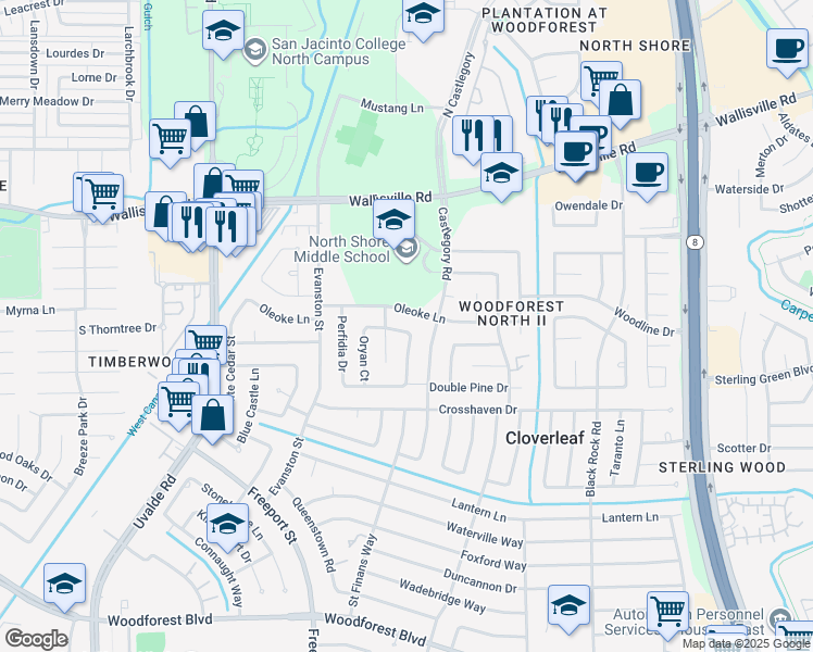 map of restaurants, bars, coffee shops, grocery stores, and more near 13911 Falling Tree Court in Houston