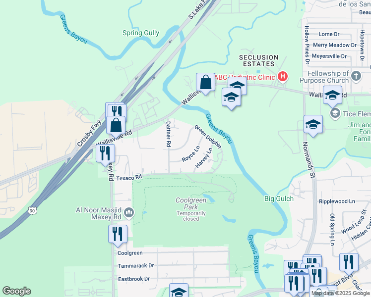 map of restaurants, bars, coffee shops, grocery stores, and more near 12822 Green Dolphin in Houston