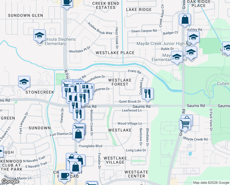 map of restaurants, bars, coffee shops, grocery stores, and more near 2334 Strait Lane in Houston