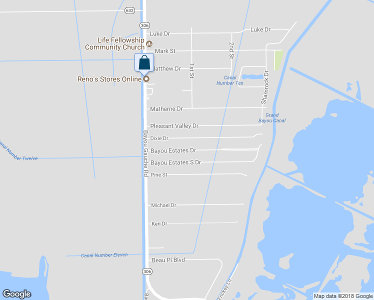 map of restaurants, bars, coffee shops, grocery stores, and more near 122 Bayou Estates Drive in Des Allemands