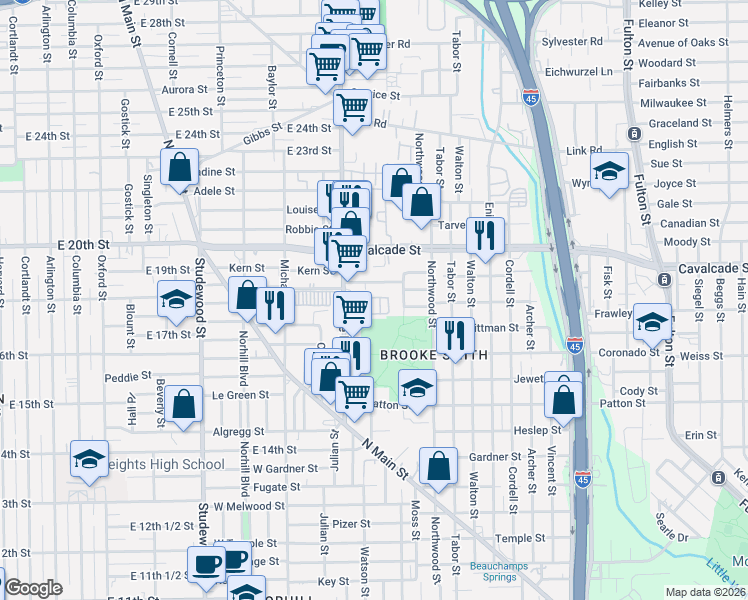 map of restaurants, bars, coffee shops, grocery stores, and more near 1723 Redwing Haven Drive in Houston