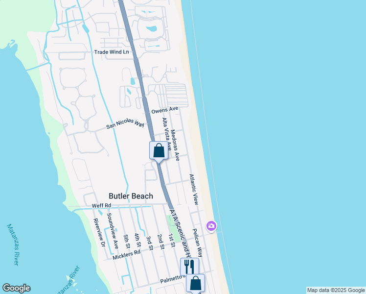 map of restaurants, bars, coffee shops, grocery stores, and more near 5073 Atlantic View in St. Augustine