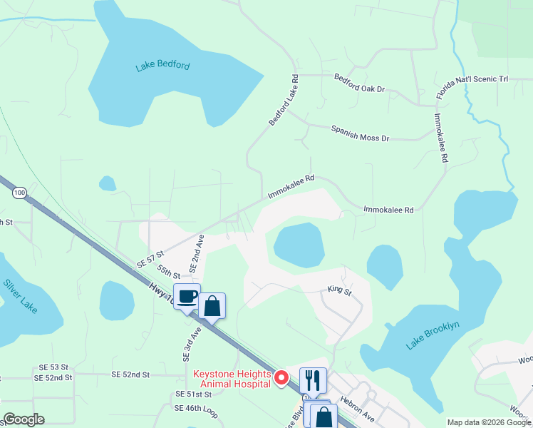 map of restaurants, bars, coffee shops, grocery stores, and more near 7117 Immokalee Road in Keystone Heights