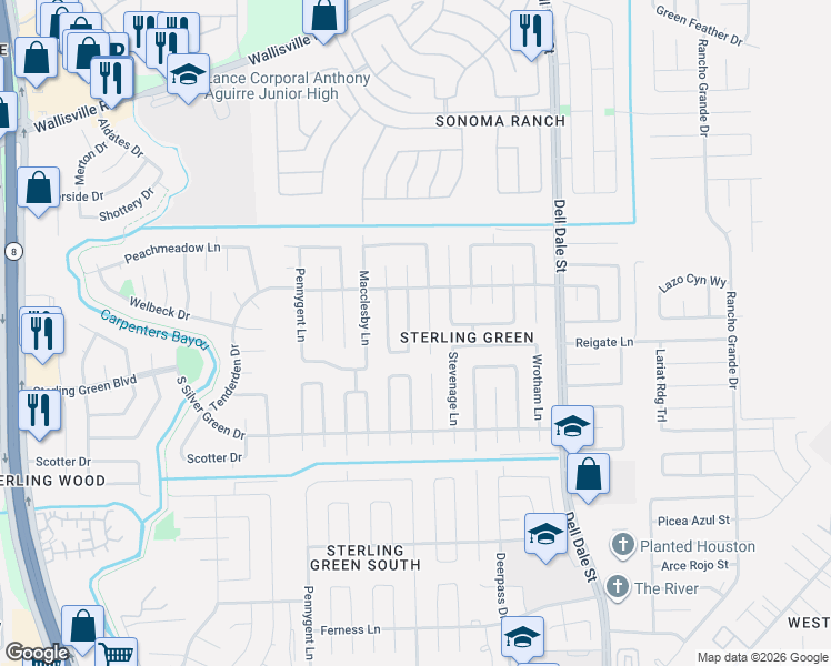 map of restaurants, bars, coffee shops, grocery stores, and more near 1422 Willersley Ln in Channelview