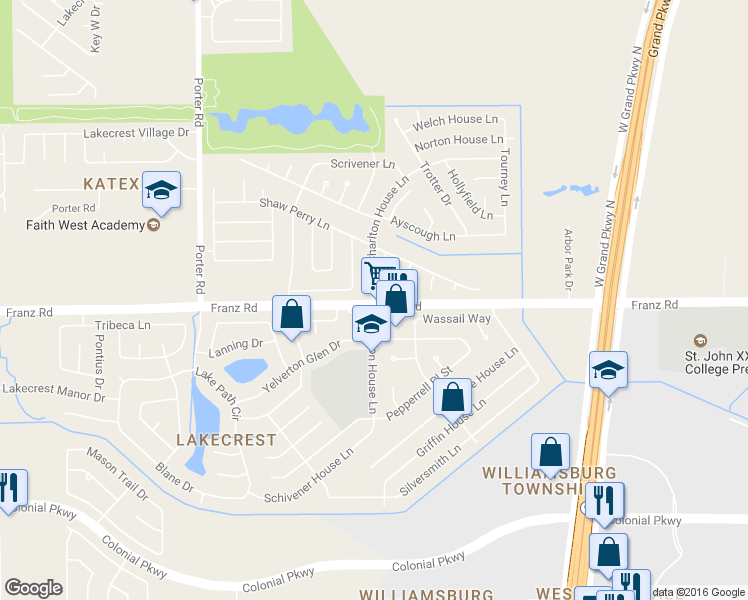 map of restaurants, bars, coffee shops, grocery stores, and more near 2000 Charlton House Ln in Katy