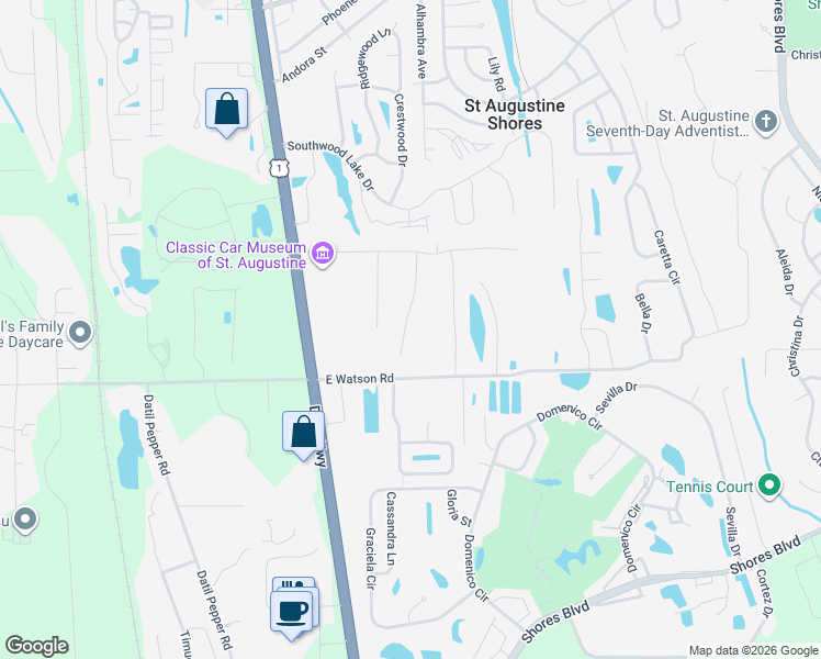 map of restaurants, bars, coffee shops, grocery stores, and more near 143 Edge park trail in Saint Augustine Shores