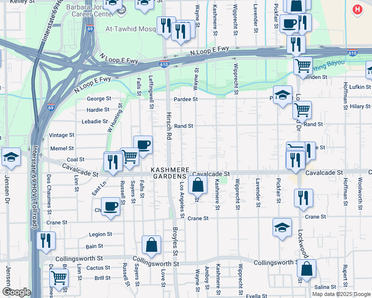 map of restaurants, bars, coffee shops, grocery stores, and more near 4523 Wayne Street in Houston