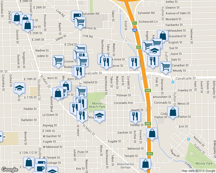 map of restaurants, bars, coffee shops, grocery stores, and more near 1201 Tabor Street in Houston