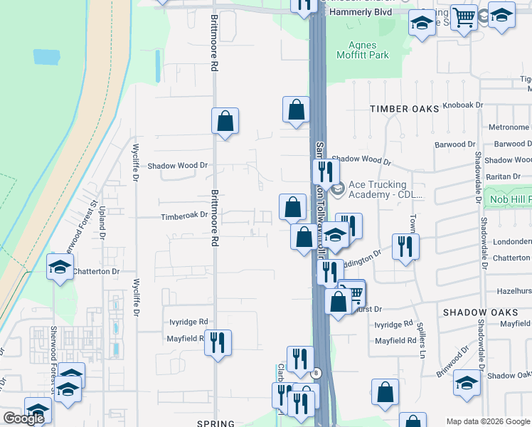 map of restaurants, bars, coffee shops, grocery stores, and more near 1515 Peyton Oaks Place in Houston