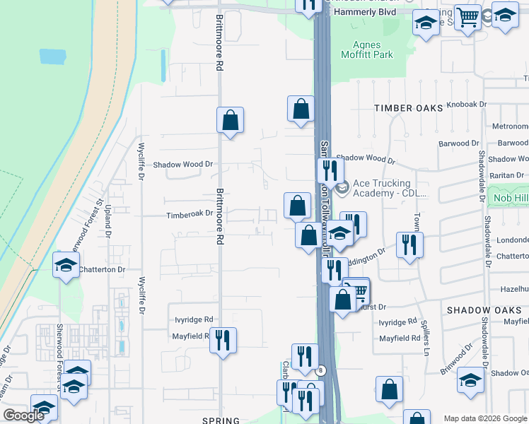 map of restaurants, bars, coffee shops, grocery stores, and more near 1515 Peyton Oaks Place in Houston