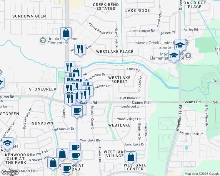 map of restaurants, bars, coffee shops, grocery stores, and more near 2334 Strait Lane in Houston