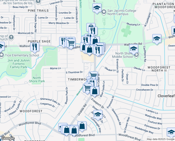 map of restaurants, bars, coffee shops, grocery stores, and more near 90 Uvalde Road in Houston
