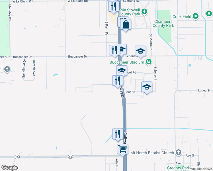 map of restaurants, bars, coffee shops, grocery stores, and more near 143 Fairview Cemetery Drive in Winnie
