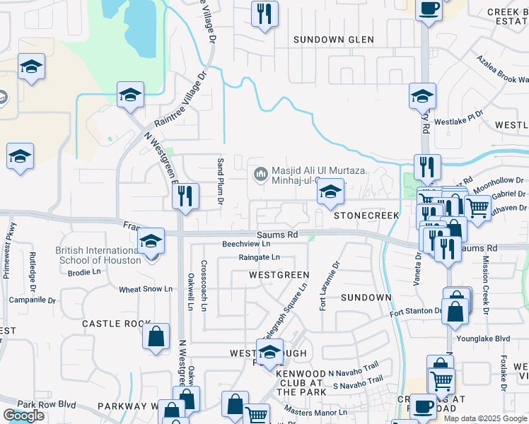 map of restaurants, bars, coffee shops, grocery stores, and more near 20300 Saums Road in Katy