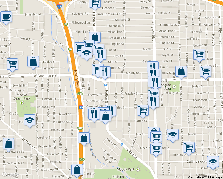 map of restaurants, bars, coffee shops, grocery stores, and more near 4612 Mc Ewen Street in Houston