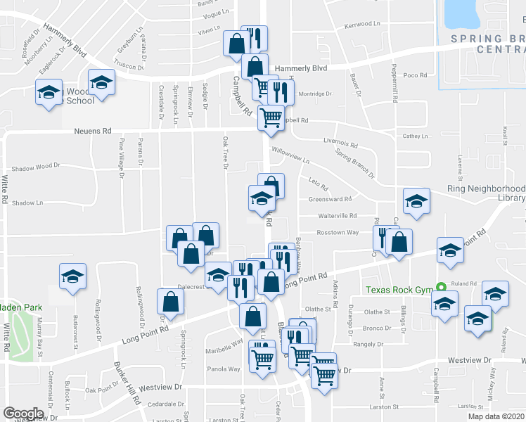 map of restaurants, bars, coffee shops, grocery stores, and more near 1639 Blalock Rd in Houston