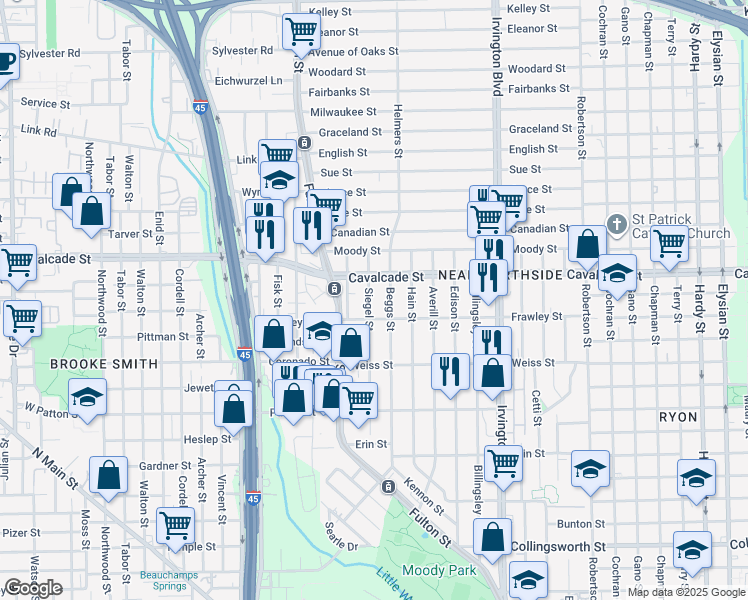 map of restaurants, bars, coffee shops, grocery stores, and more near 4620 Siegel Street in Houston