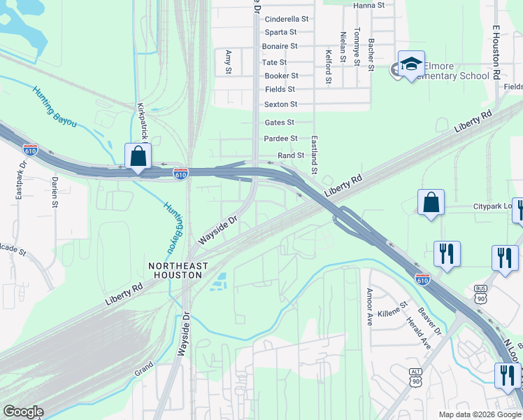 map of restaurants, bars, coffee shops, grocery stores, and more near 4602 Settegast Road in Houston