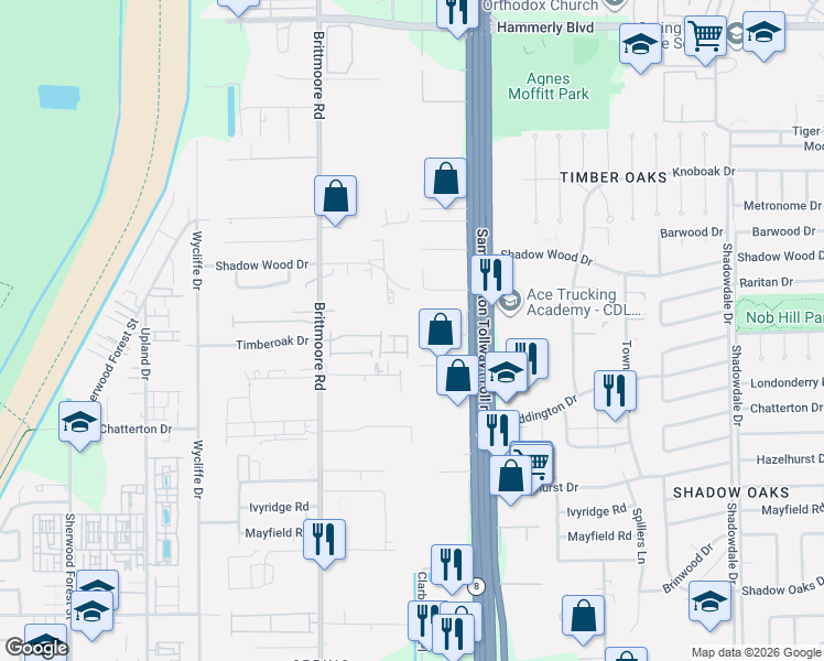 map of restaurants, bars, coffee shops, grocery stores, and more near 1515 Peyton Oaks Place in Houston