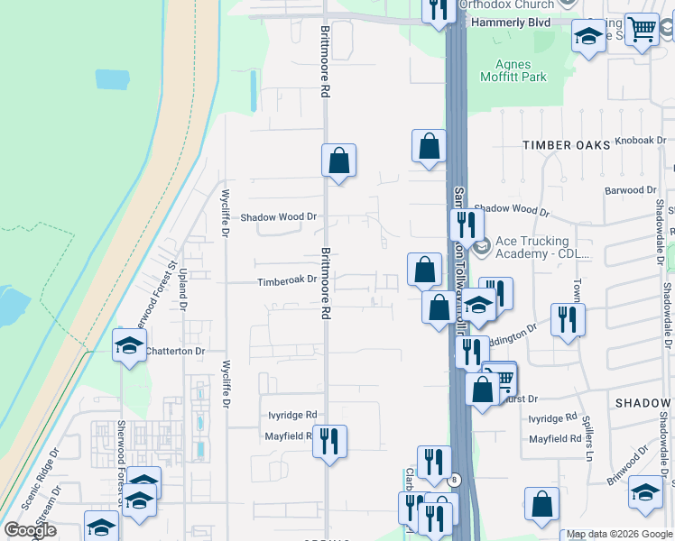 map of restaurants, bars, coffee shops, grocery stores, and more near 1508 Grayson Oaks Place in Houston