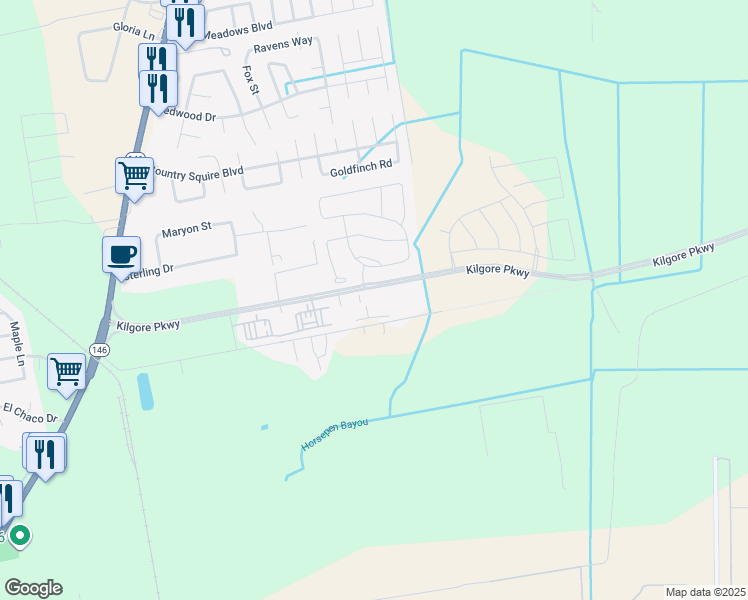 map of restaurants, bars, coffee shops, grocery stores, and more near 2100 Kilgore Parkway in Baytown