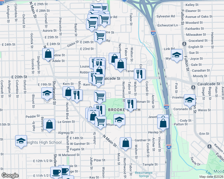 map of restaurants, bars, coffee shops, grocery stores, and more near 1723 Redwing Haven Drive in Houston