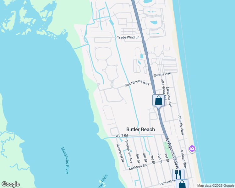 map of restaurants, bars, coffee shops, grocery stores, and more near 792 El Vergel Lane in St. Augustine