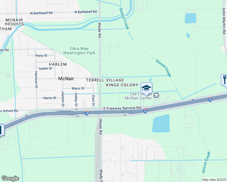 map of restaurants, bars, coffee shops, grocery stores, and more near 3112 Royal Street in Baytown