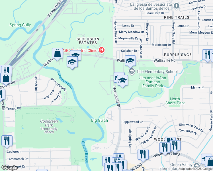map of restaurants, bars, coffee shops, grocery stores, and more near 101 Normandy Street in Houston