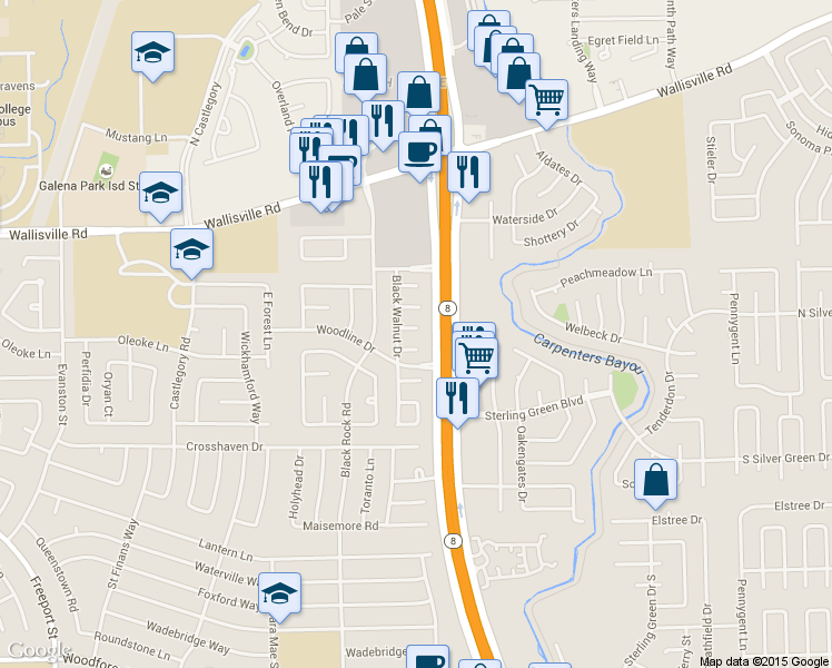 map of restaurants, bars, coffee shops, grocery stores, and more near 14614 Hollow Ash Court in Houston