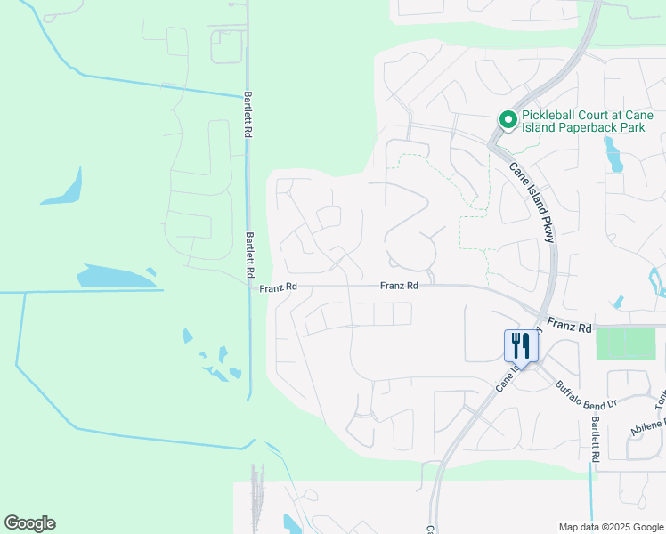 map of restaurants, bars, coffee shops, grocery stores, and more near 3825 Bartlett Road in Katy