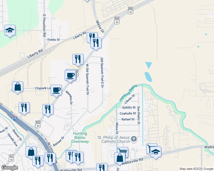 map of restaurants, bars, coffee shops, grocery stores, and more near 4712 Old Spanish Trail East Drive in Houston