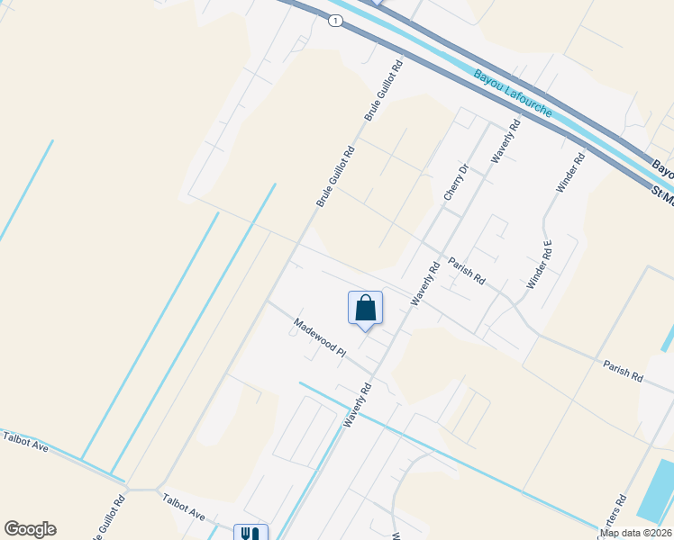 map of restaurants, bars, coffee shops, grocery stores, and more near 200 Bently Drive in Thibodaux